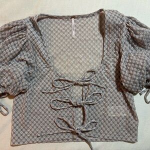 Free People Blue Checkered tie top